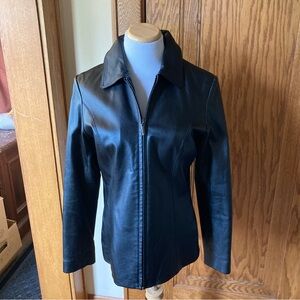 New York & Company, Size M, Black Genuine Leather fitted Jacket.